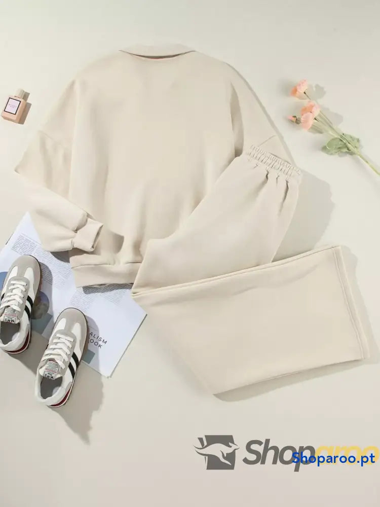 Conjunto de 2 peças casaco com fecho e calças cordão