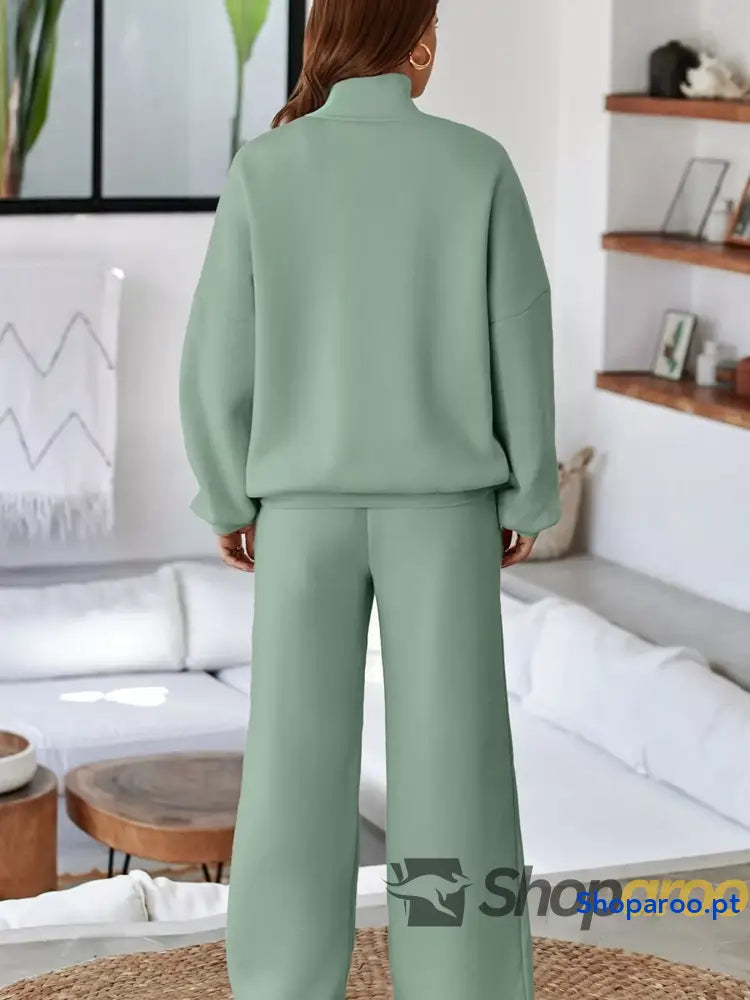 Conjunto de 2 peças casaco com fecho e calças cordão