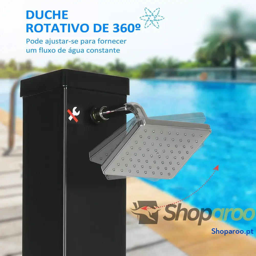 Duche Solar Exterior 40L de Jardim com Cabeçal Torneira Água Quente até 60℃ e Pés 19x20x217 cm Preto