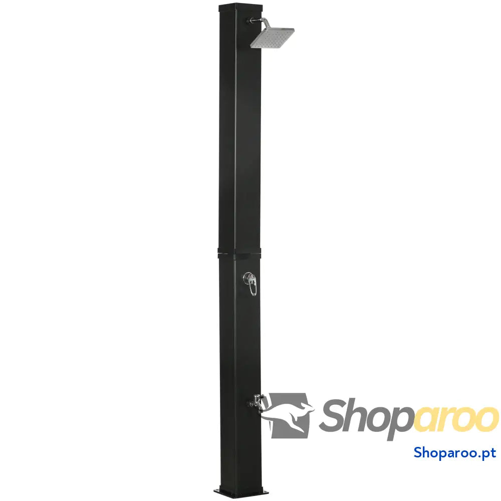 Duche Solar Exterior 40L de Jardim com Cabeçal Torneira Água Quente até 60℃ e Pés 19x20x217 cm Preto