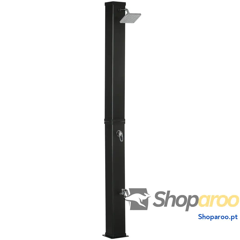 Duche Solar Exterior 40L de Jardim com Cabeçal Torneira Água Quente até 60℃ e Pés 19x20x217 cm Preto