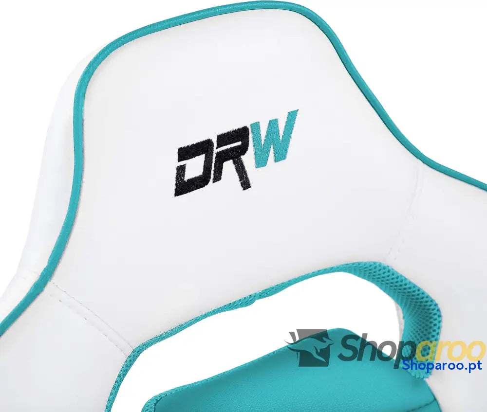 Duehome | DRW cadeira Gamer de escritório estúdio ou secretária acabamento em silício pele branca e turquesa medidas: