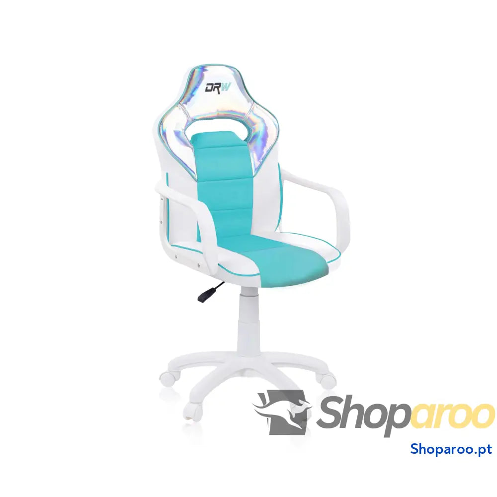 Duehome | DRW cadeira Gamer de escritório estúdio ou secretária acabamento em silício pele branca e turquesa medidas: