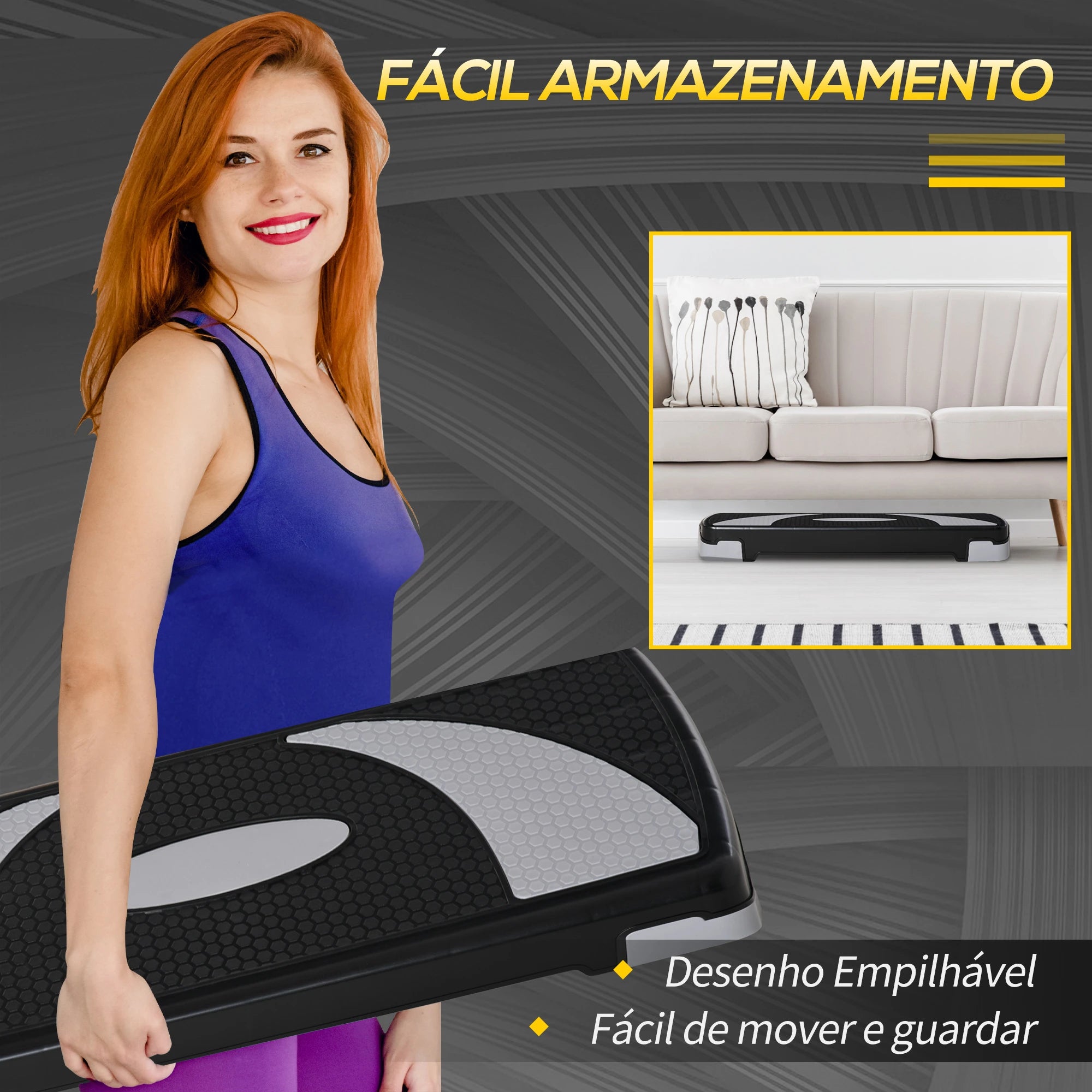 Step para Exercício Aeróbico Plataforma Step com Altura Ajustável em 3 Níveis com Carga Máxima 150kg para Exercício em Academia Casa 80x31x10-20cm Preto e Branco