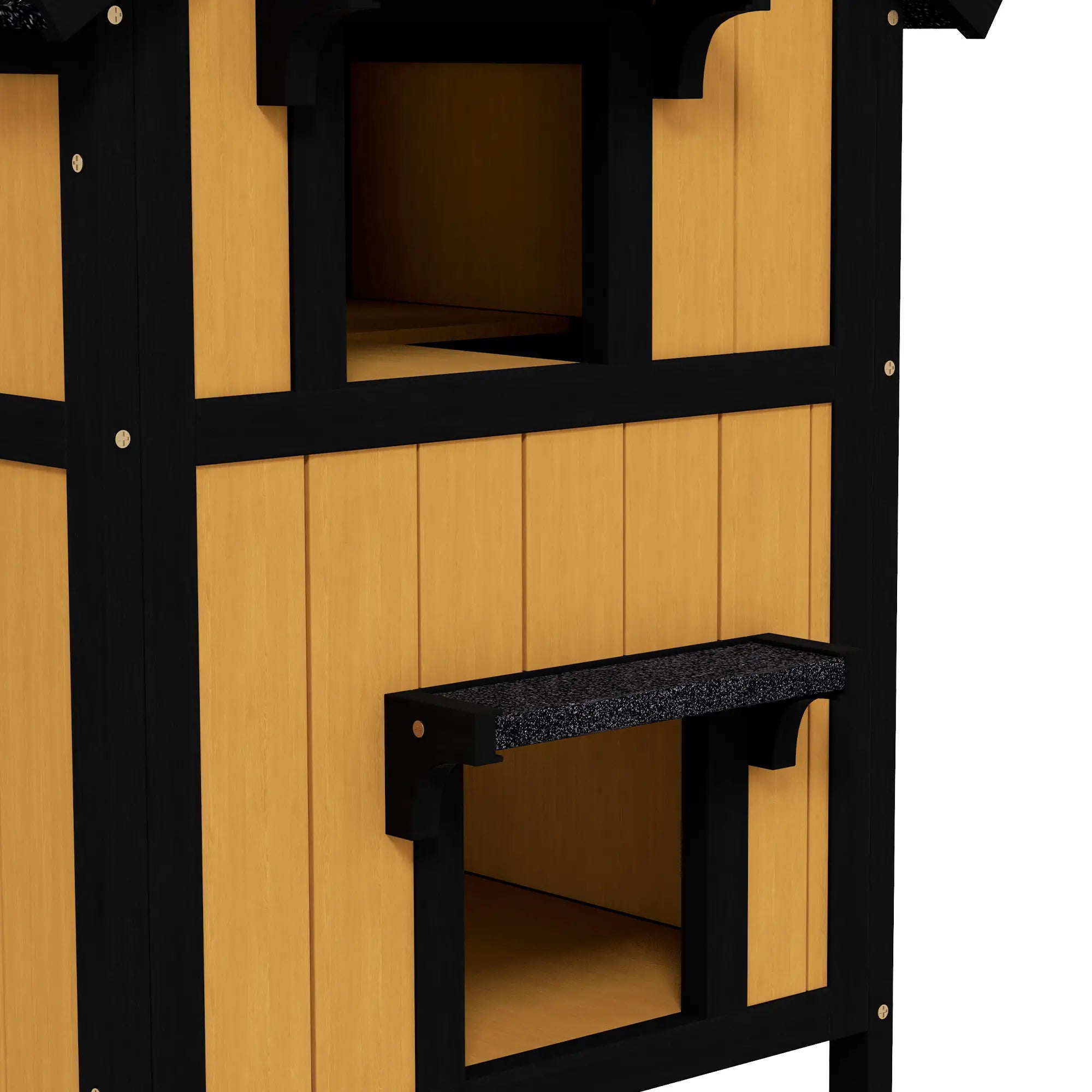 Casa para Gatos de Madeira com Suporte para Flores de 2 Níveis e Teto Asfáltico 96x65x85,5 cm Cinza