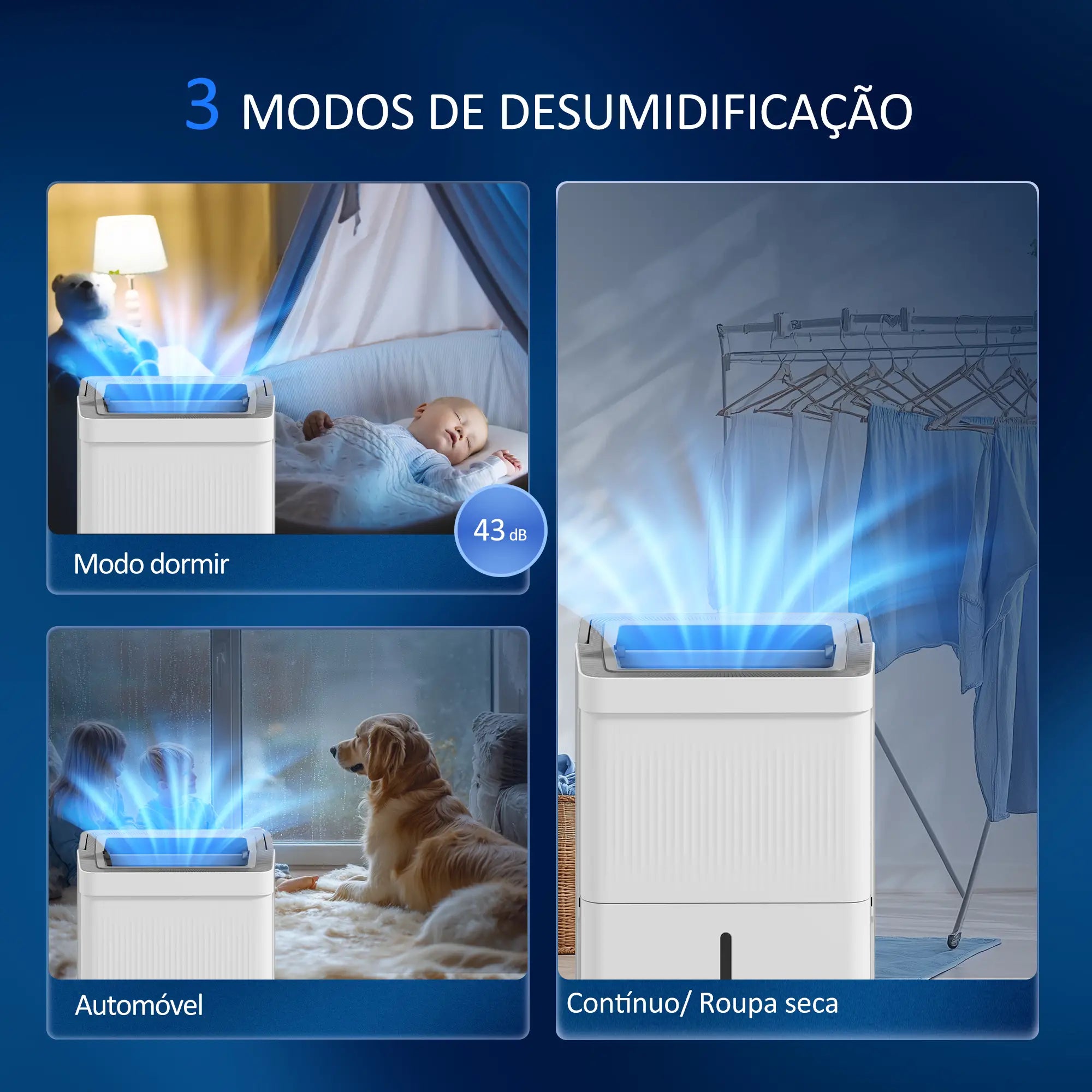 Desumidificador 35L/dia Depósito 5,5L com Ecrã LED Temporizador 24H Bloqueio Infantil até 40-100㎡ 35,5x28x52,2 cm Branco