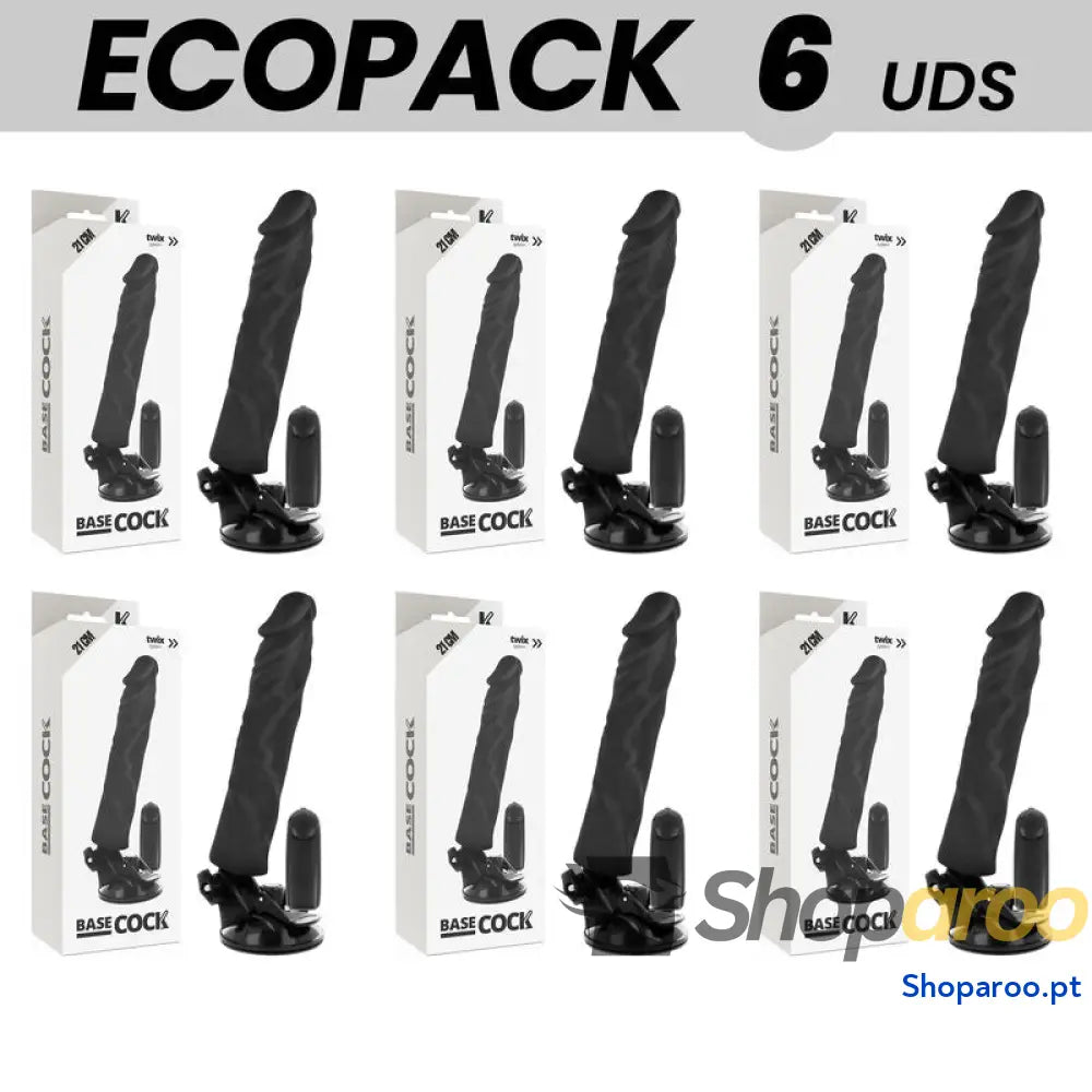 ECOPACK 6 UNIT - BASECOCK CONTROLE REMOTO VIBRADOR REALÍSTICO PRETO 21 CM -O- 4 CM