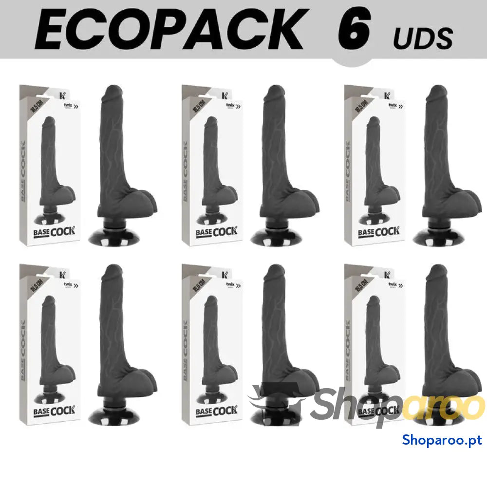 ECOPACK 6 UNIT - BASECOCK VIBRADOR REALÍSTICO 2-1 PRETO 18.5 CM -O- 4 CM