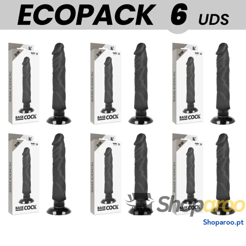 ECOPACK 6 UNIT - BASECOCK VIBRADOR REALÍSTICO BASECOCK 2-1 PRETO 20 CM -O- 4 CM