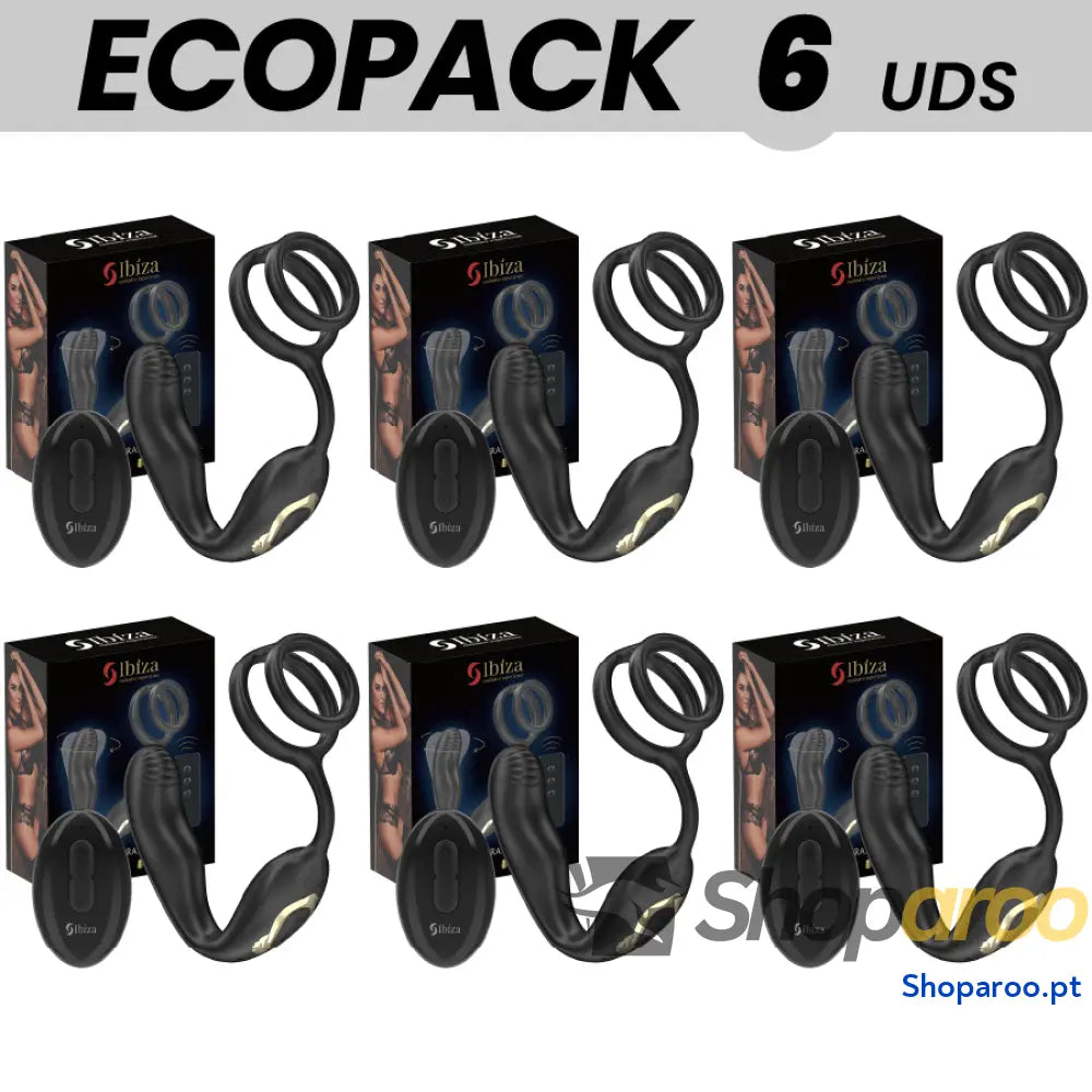 ECOPACKS 6 UNIDADES - IBIZA WIGGLE PLUG ANAL GIRATÓRIO COM CONTROLE REMOTO, VIBRAÇÃO PERINEAL E ANÉIS PARA AUMENTO DO PÊNIS