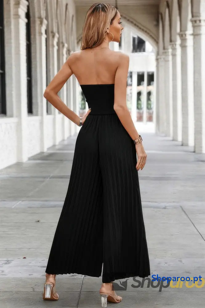 Elegant Off Shoulder Pleated High Waist Jumpsuit