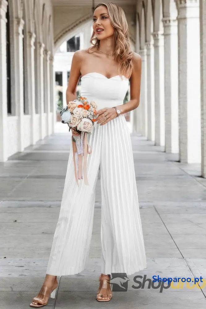 Elegant Off Shoulder Pleated High Waist Jumpsuit