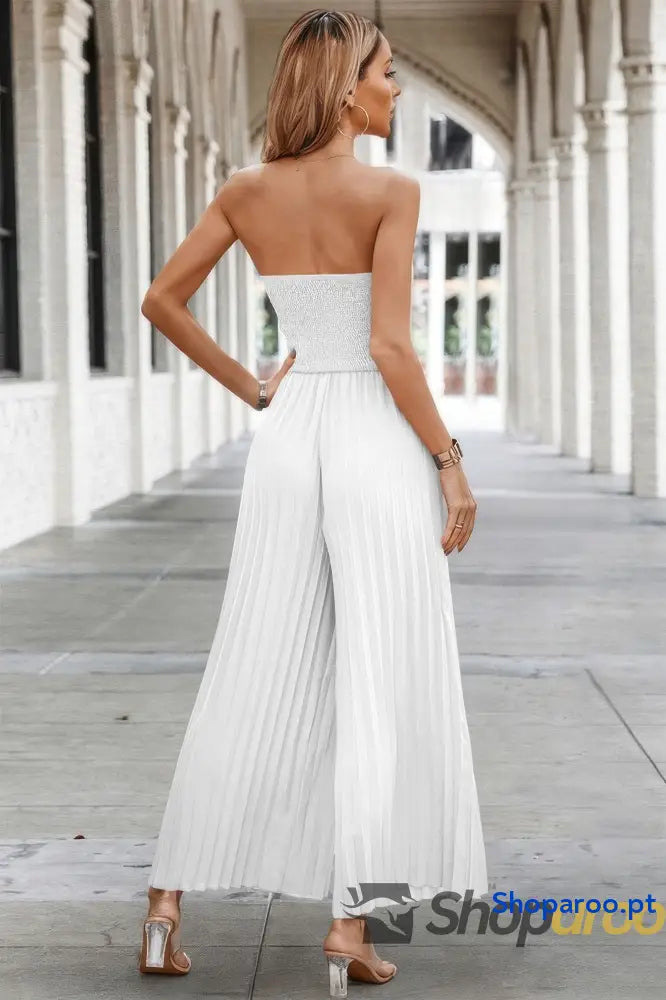Elegant Off Shoulder Pleated High Waist Jumpsuit