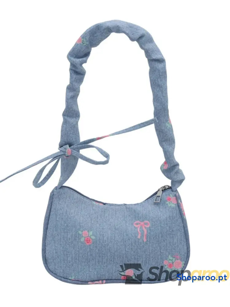 Embroidered Ruched Strap Shoulder Bag