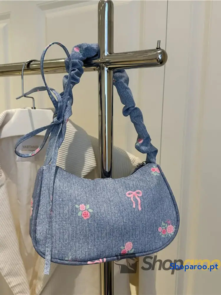 Embroidered Ruched Strap Shoulder Bag