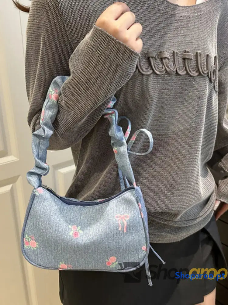 Embroidered Ruched Strap Shoulder Bag