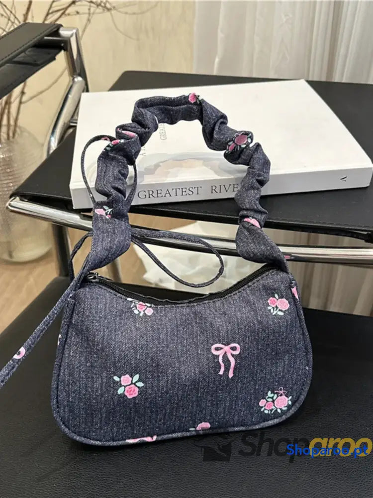 Embroidered Ruched Strap Shoulder Bag