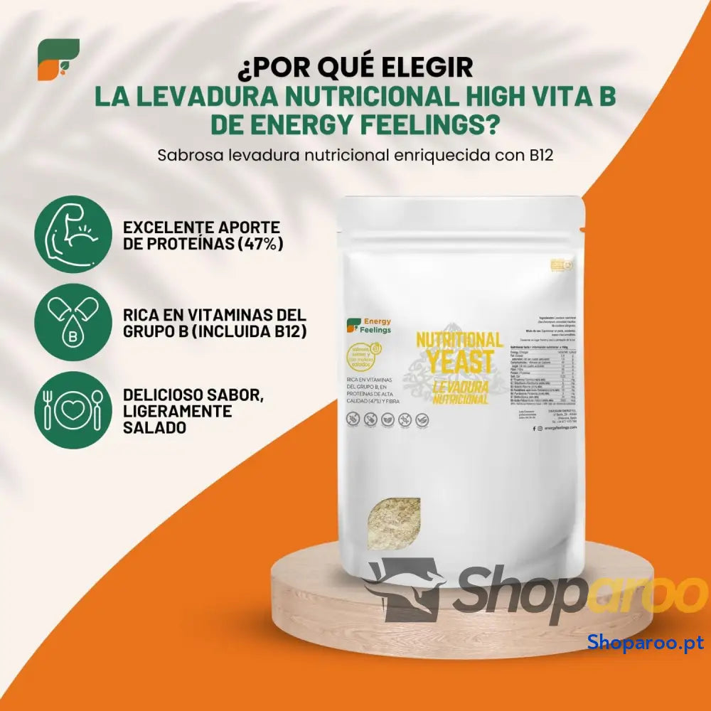 Energy Feelings Levedura nutricional B12 1 kg levedura nutritiva em flocos rica vitamina B e proteínas 51% natural