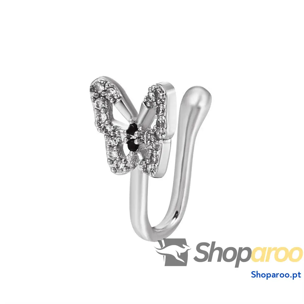 Enfeite de nariz em ouro 18k (banhado) com pedras preciosas e design borboleta