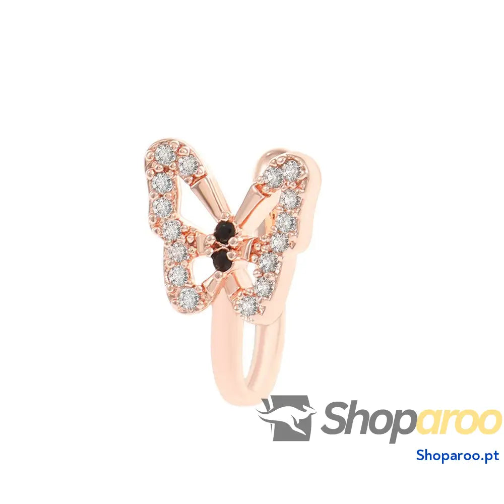 Enfeite de nariz em ouro 18k (banhado) com pedras preciosas e design borboleta