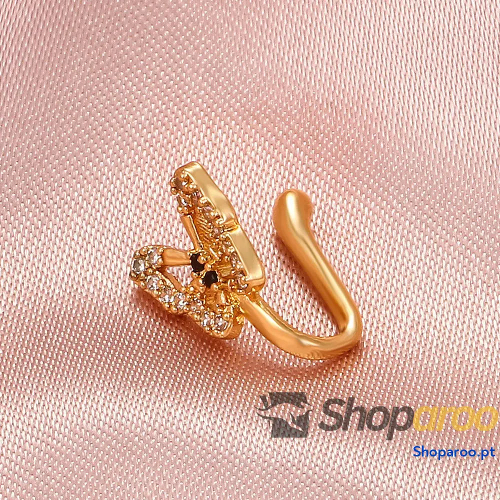 Enfeite de nariz em ouro 18k (banhado) com pedras preciosas e design borboleta