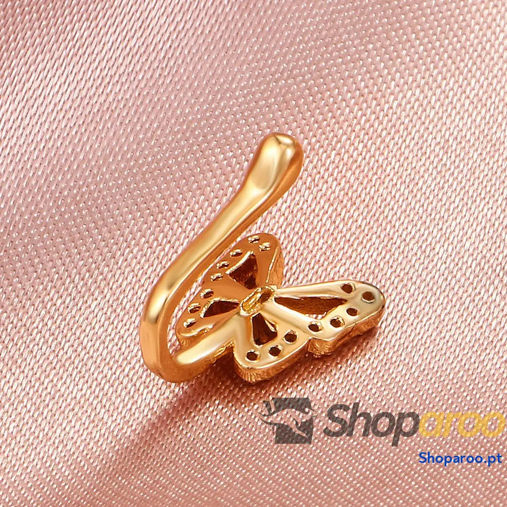 Enfeite de nariz em ouro 18k (banhado) com pedras preciosas e design borboleta