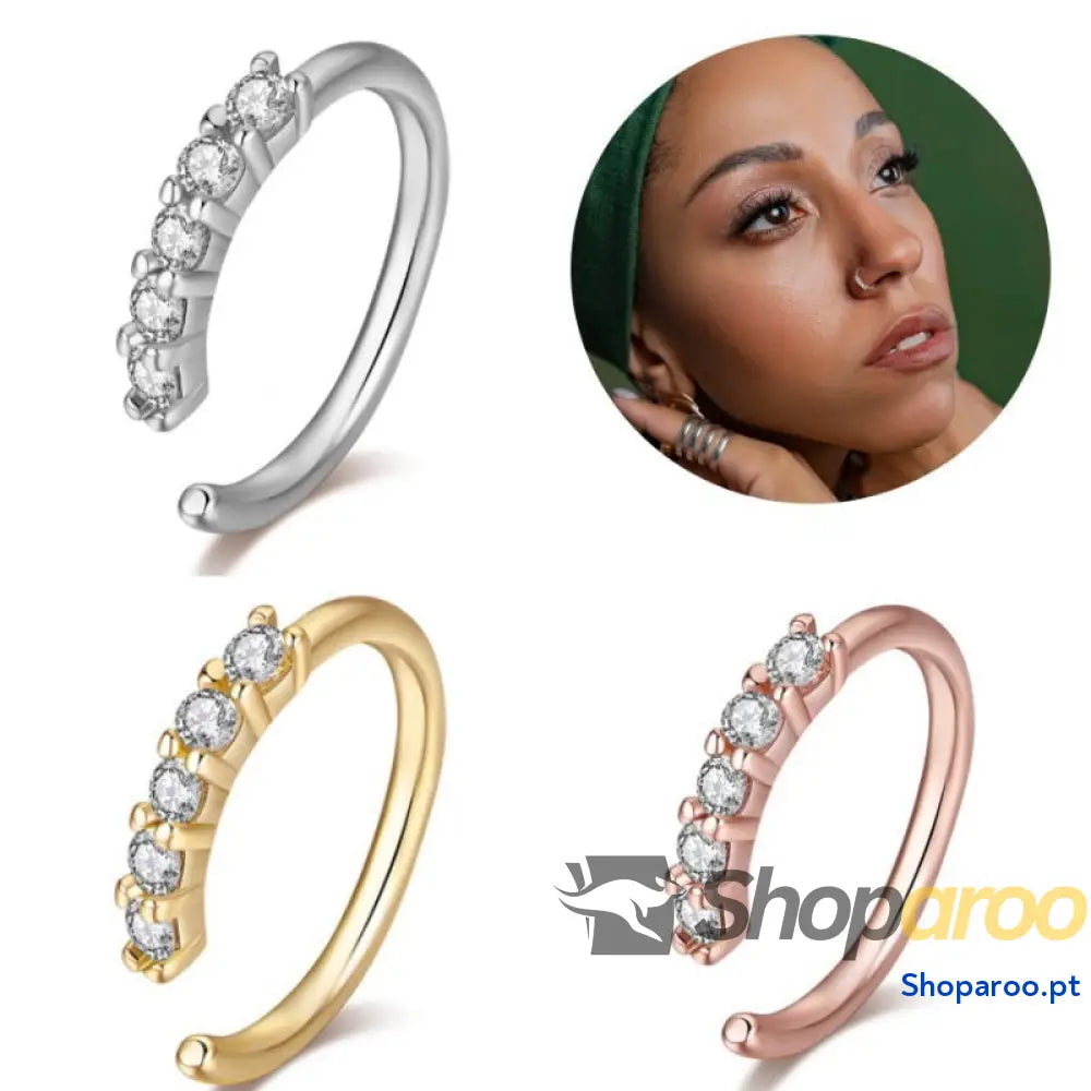 Enfeite de nariz em ouro 18K (banhado) cravejado com diamantes