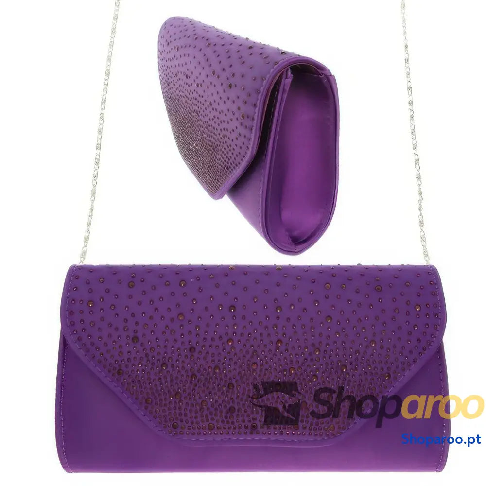 Bolsa de mão envelope com strass e alça corrente removível