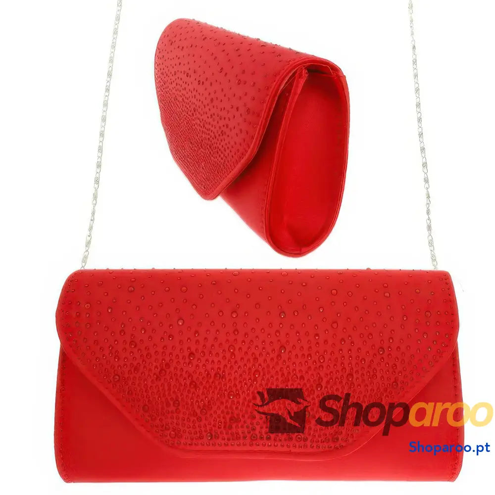 Bolsa de mão envelope com strass e alça corrente removível
