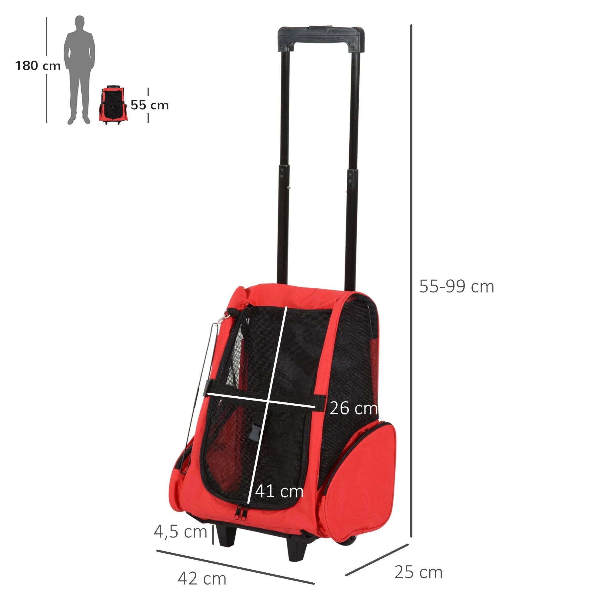 Transportadora 2 em 1 para Animais de Estimação Mochila e Carrinho Vermelha