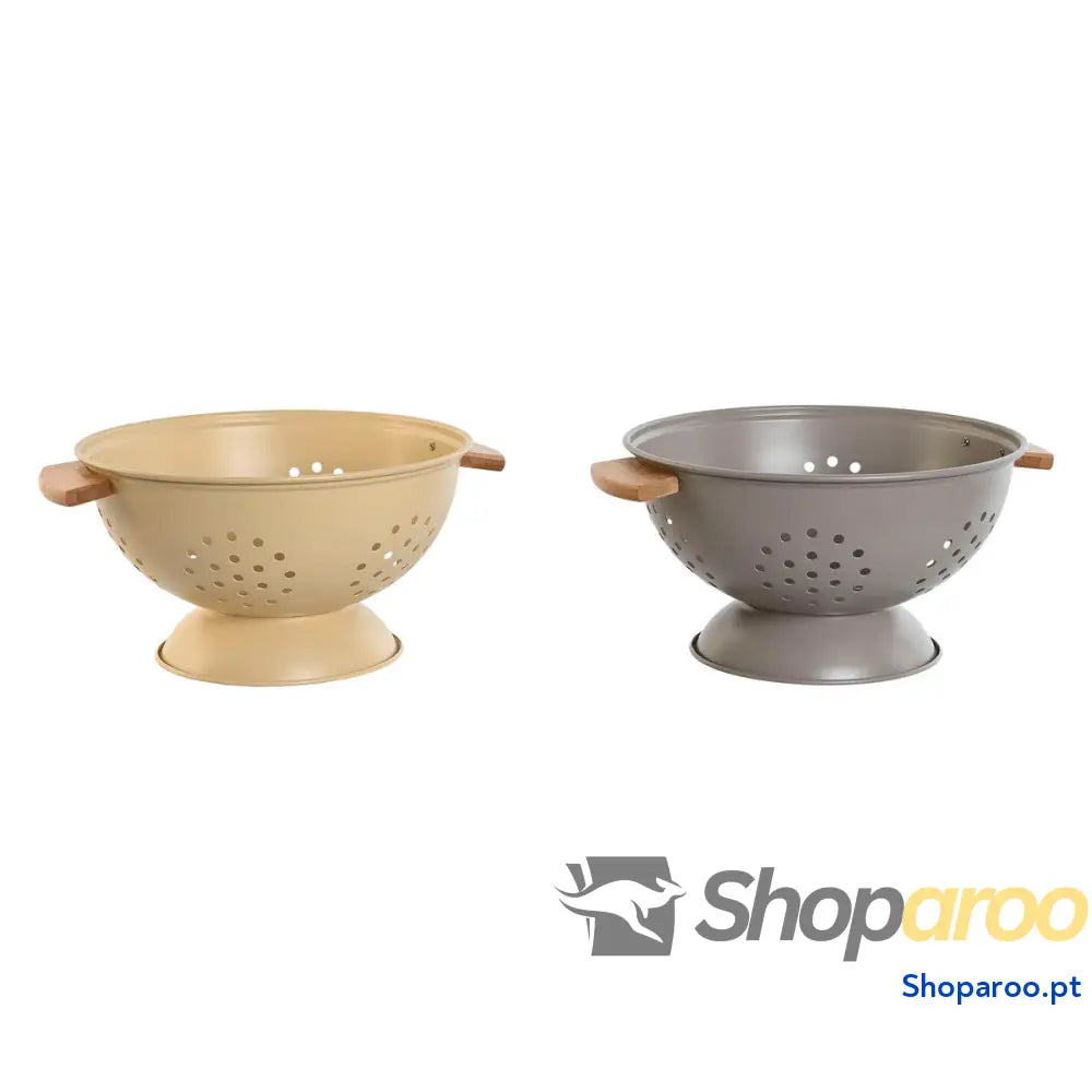 Escorredor Home ESPRIT Bege Cinzento Bambu Aço inoxidável 30 x 24,5 x 14 cm (2 Unidades)