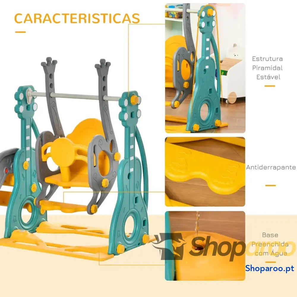 Escorrega Infantil com Baloiço e Cesta de Basquetebol 3 em 1 Multicor
