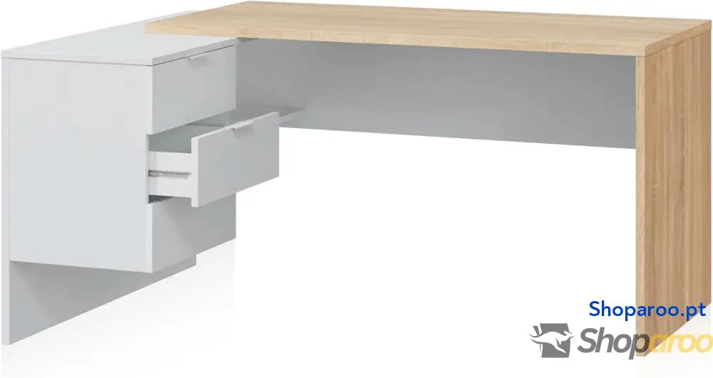 Escritório com gaveta mesa de escritório modelo Office Work acabamento em branco Artik e carvalho cananadian medidas: