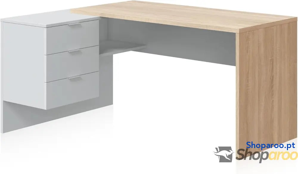 Escritório com gaveta mesa de escritório modelo Office Work acabamento em branco Artik e carvalho cananadian medidas: