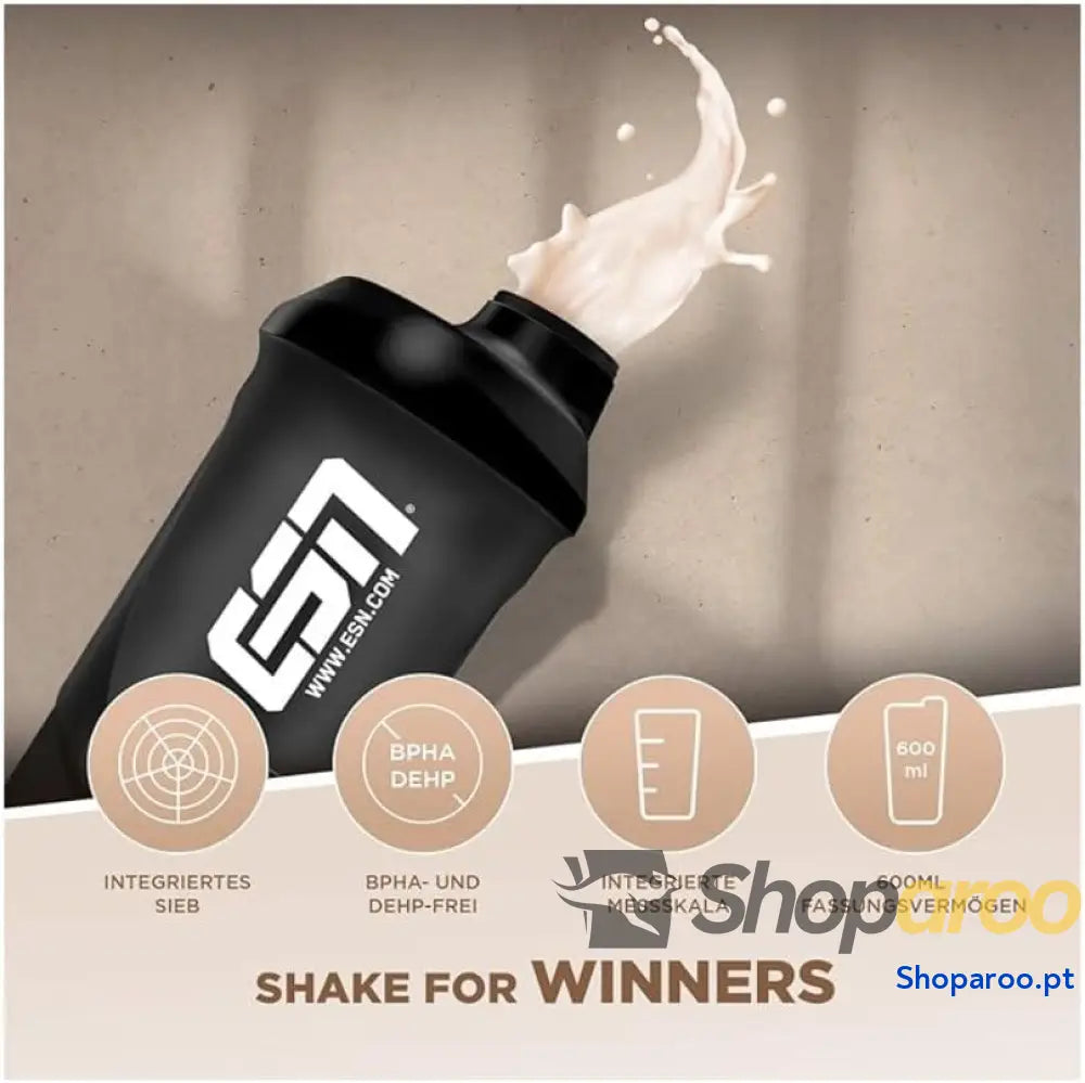 Garrafa Shaker Preta Transparente ESN 600 ml com Peneira Integrada