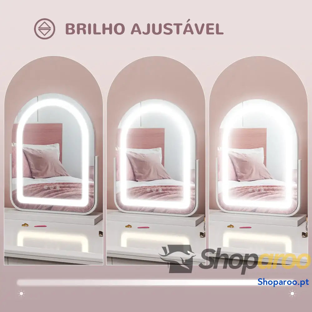 Espelho de Maquilhagem com Luz LED Rotativo Iluminação Ajustável