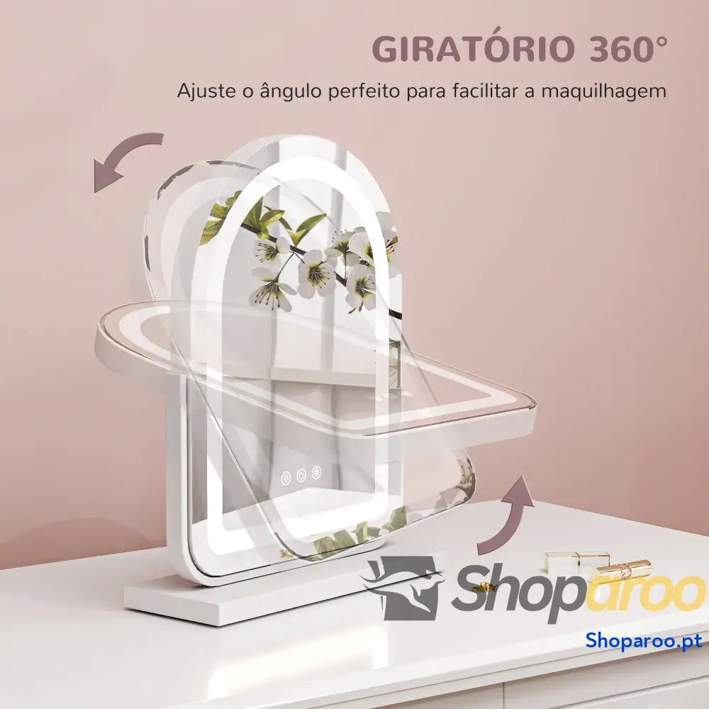 Espelho de Maquilhagem com Luz LED Rotativo Iluminação Ajustável