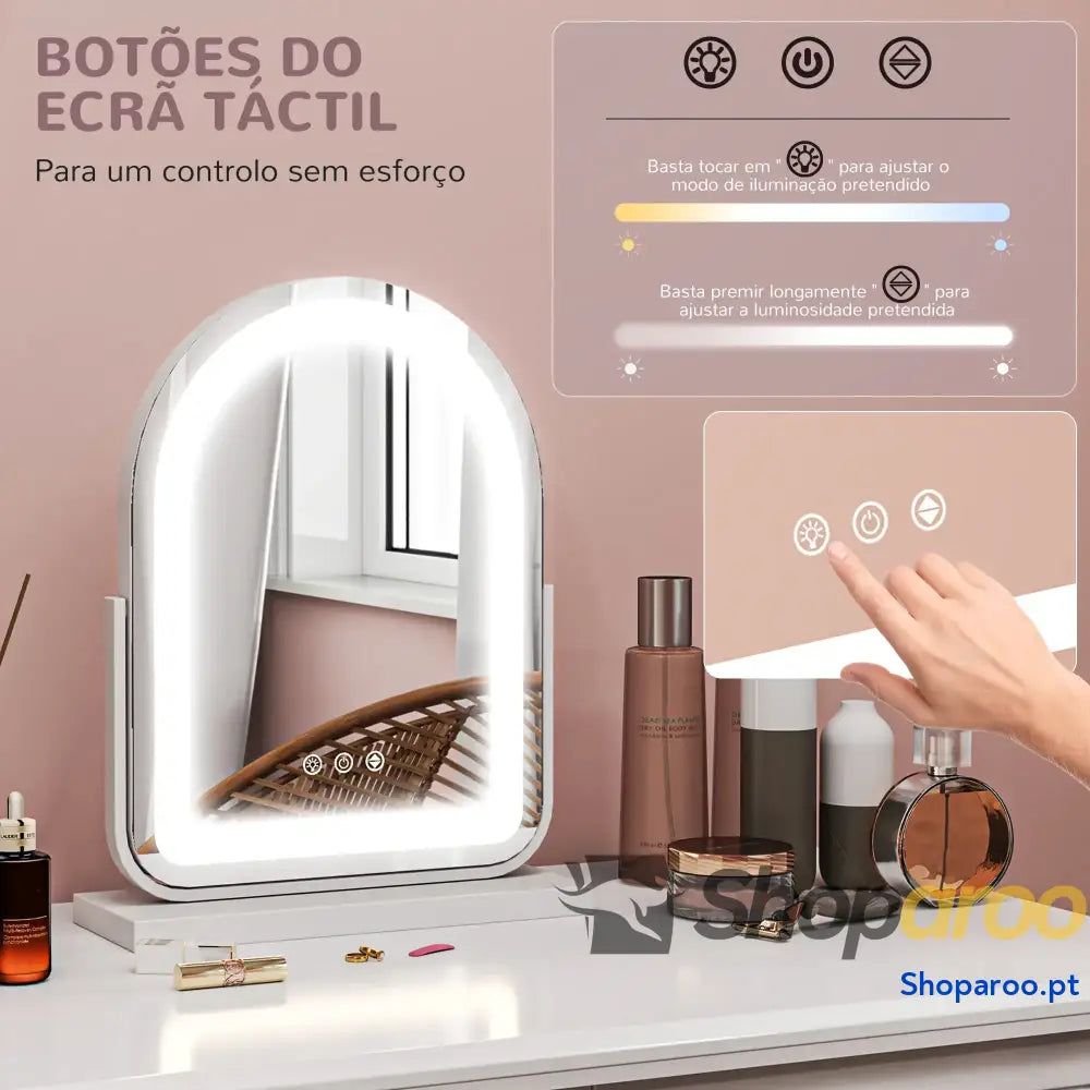 Espelho de Maquilhagem com Luz LED Rotativo Iluminação Ajustável