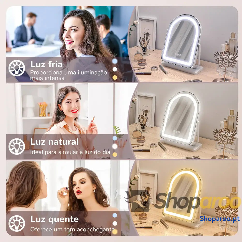 Espelho de Maquilhagem com Luz LED Rotativo Iluminação Ajustável
