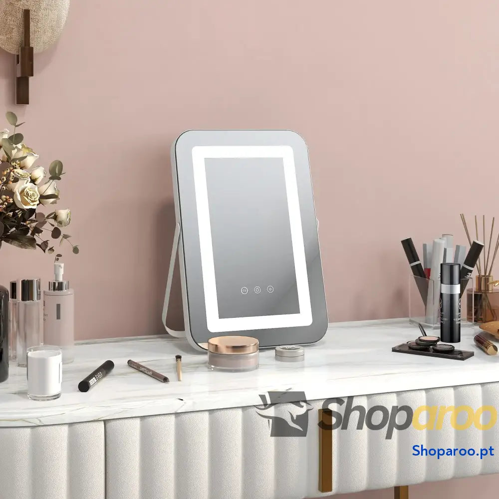 Espelho de maquilhagem com luzes LED e iluminação ajustável branco