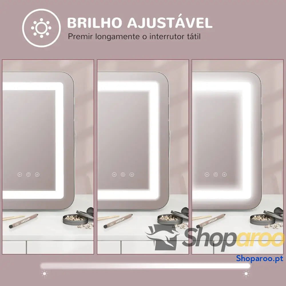 Espelho de maquilhagem com luzes LED e iluminação ajustável branco