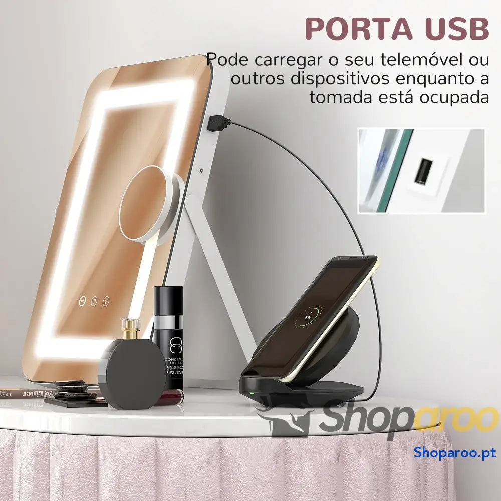 Espelho de maquilhagem com luzes LED e iluminação ajustável branco