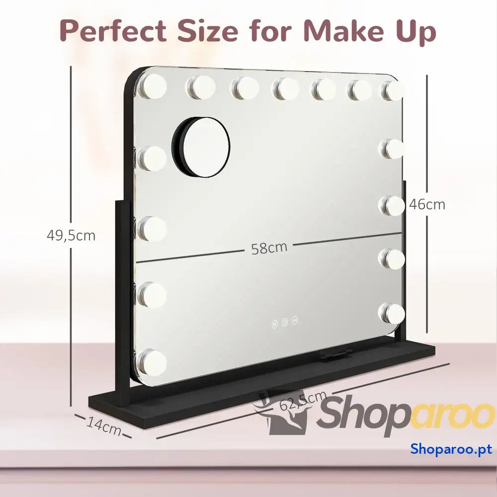 Espelho de Maquilhagem Estilo Hollywood com Luzes LED Preto