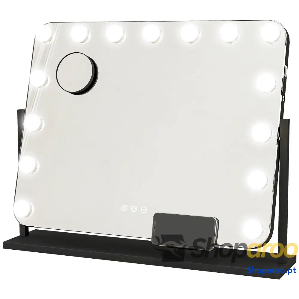Espelho de Maquilhagem Estilo Hollywood com Luzes LED Preto