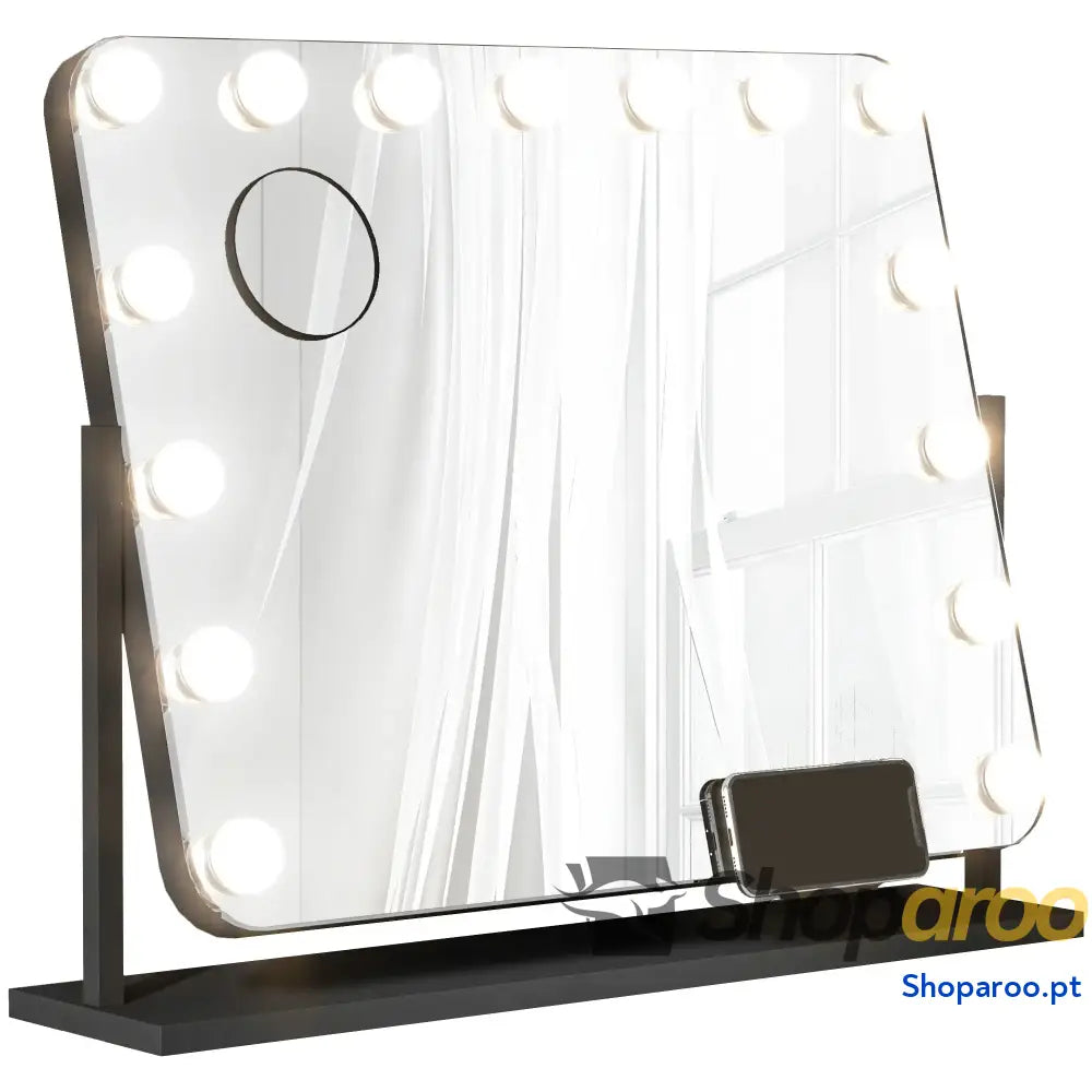 Espelho de Maquilhagem Estilo Hollywood com Luzes LED Preto