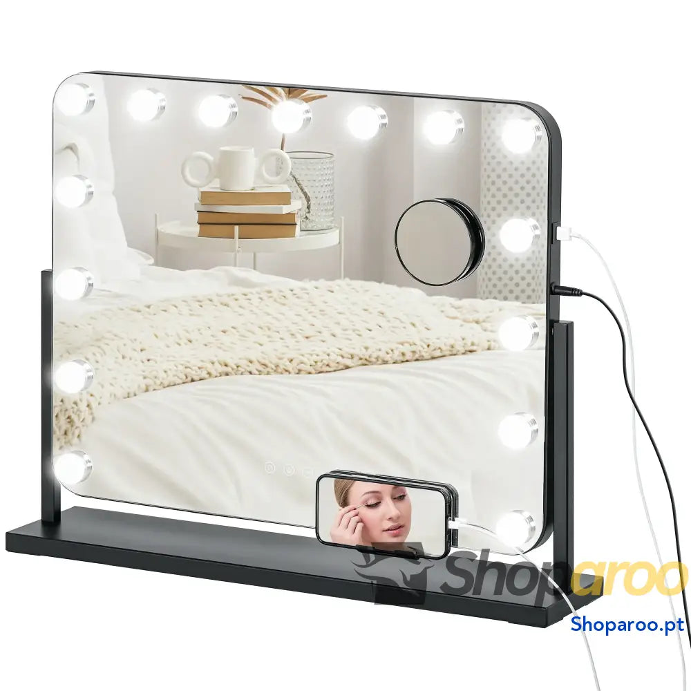 Espelho de Maquilhagem Estilo Hollywood com Luzes LED Preto
