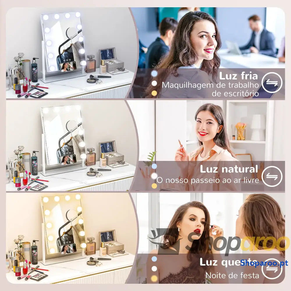 Espelho de Maquilhagem Hollywood com Luzes LED Branco