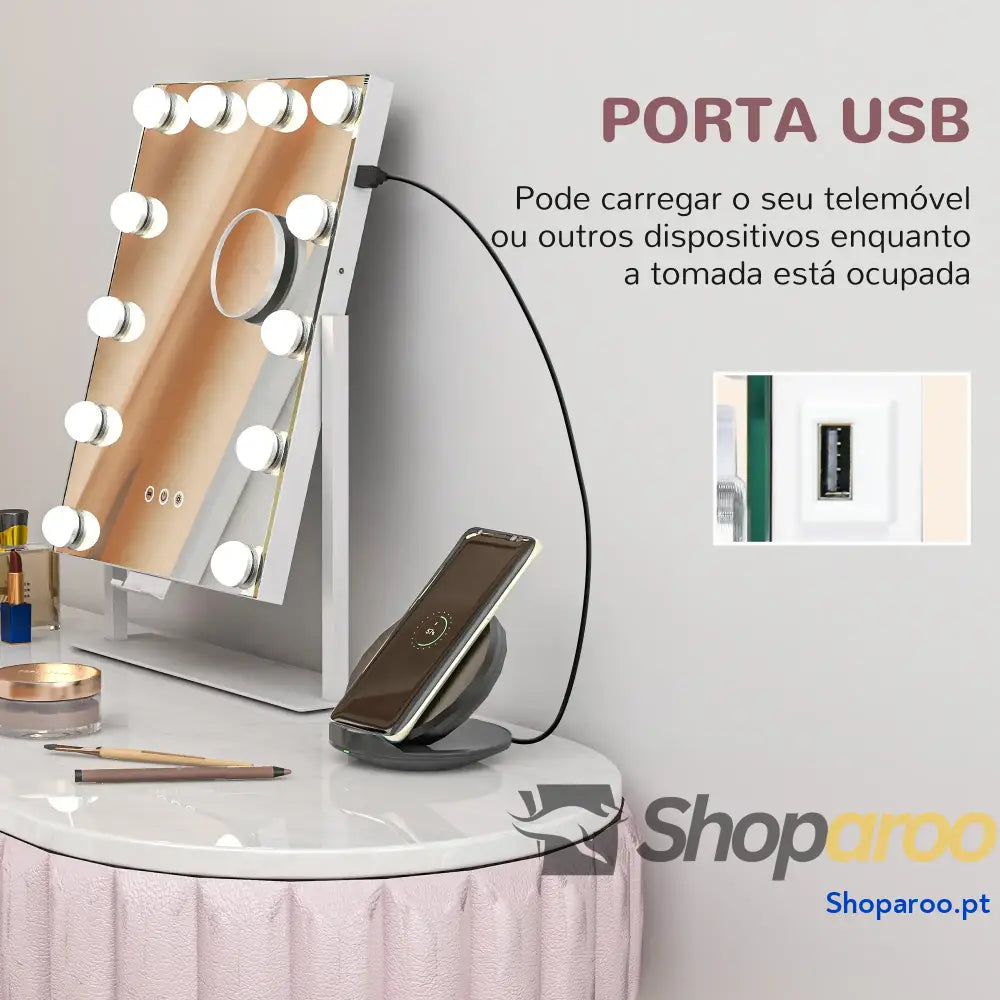 Espelho de Maquilhagem Hollywood com Luzes LED Branco