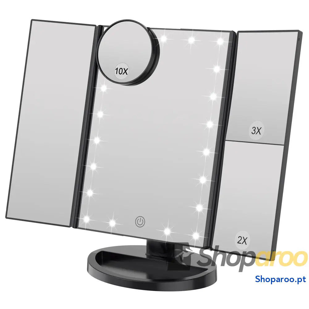 Espelho de maquilhagem iluminado com ampliação 1X / 2X / 3X luzes naturais LED ecrã tátil espelho recarregável