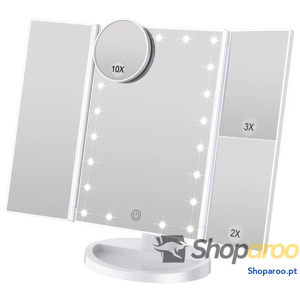 Espelho de maquilhagem iluminado com ampliação 1X / 2X / 3X luzes naturais LED ecrã tátil espelho recarregável